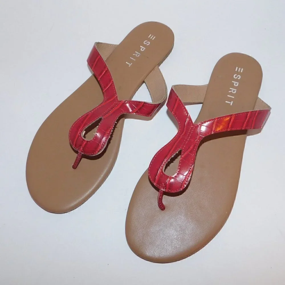 ESPRIT Tana Faux Leather Thong Sandals Flat sz 10‎